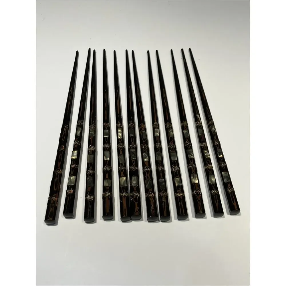 Set of 12 Vintage‎ Lacquer Japanese Hand-Crafted Wood Inlay Decorative Chopstick
